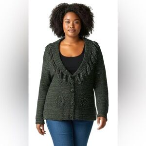 Jeune Jeunesse Cardigan Forest Green w Grey Stretch Fancy Fabric